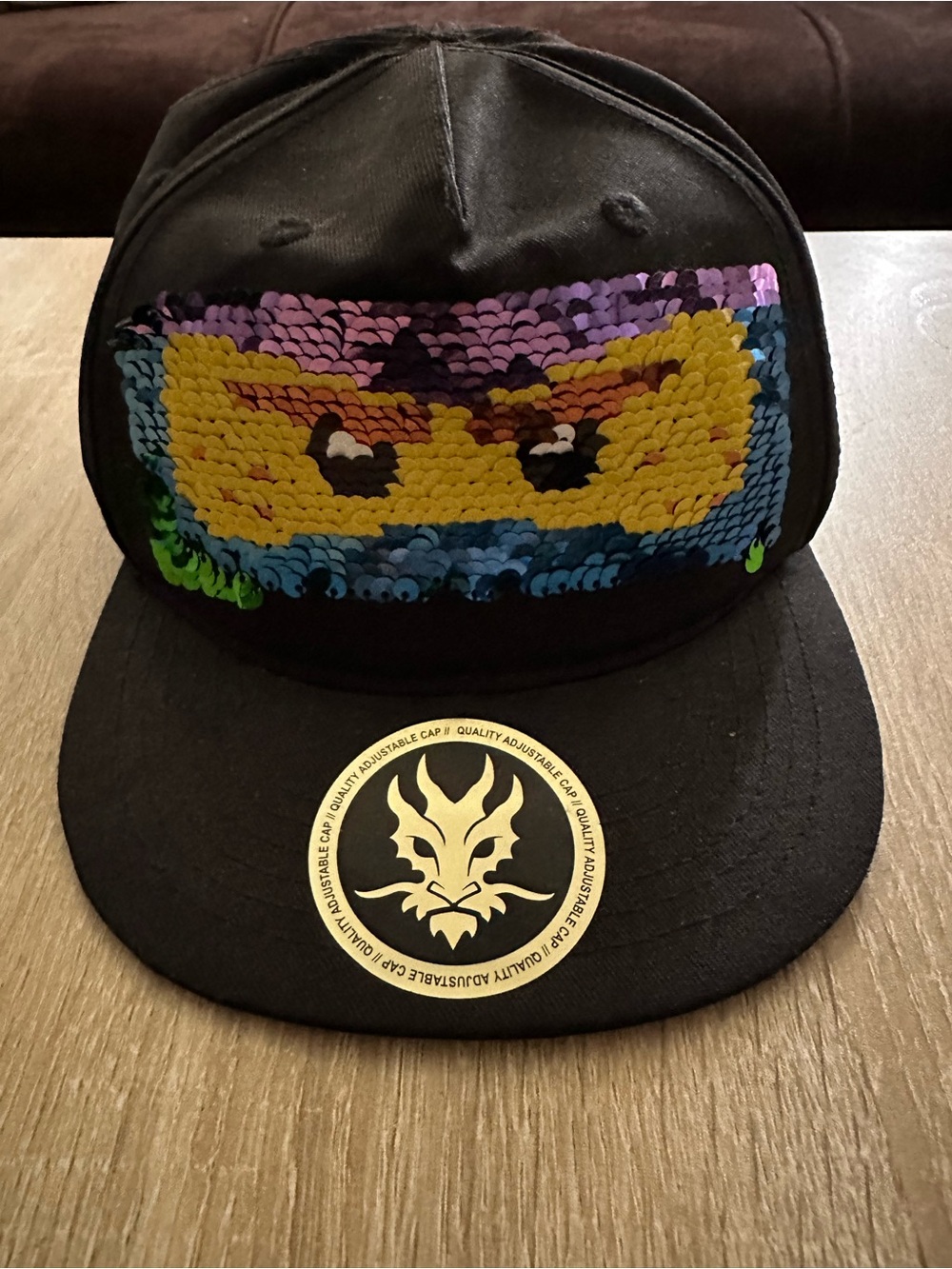 H&M Ninjago Black Kids Sequin Emoji Hat with Yellow & Purple Accents
